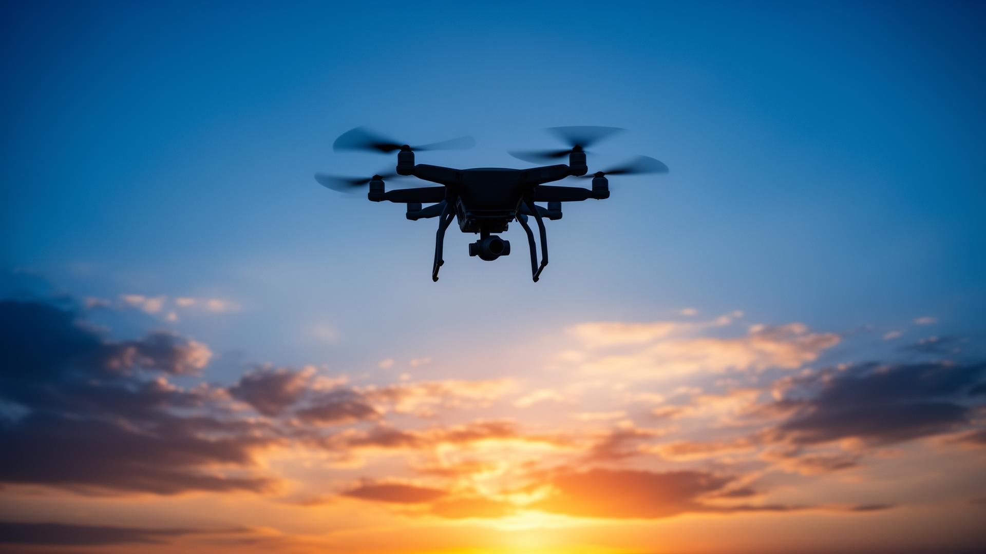 Silhouette de drone au coucher du soleil